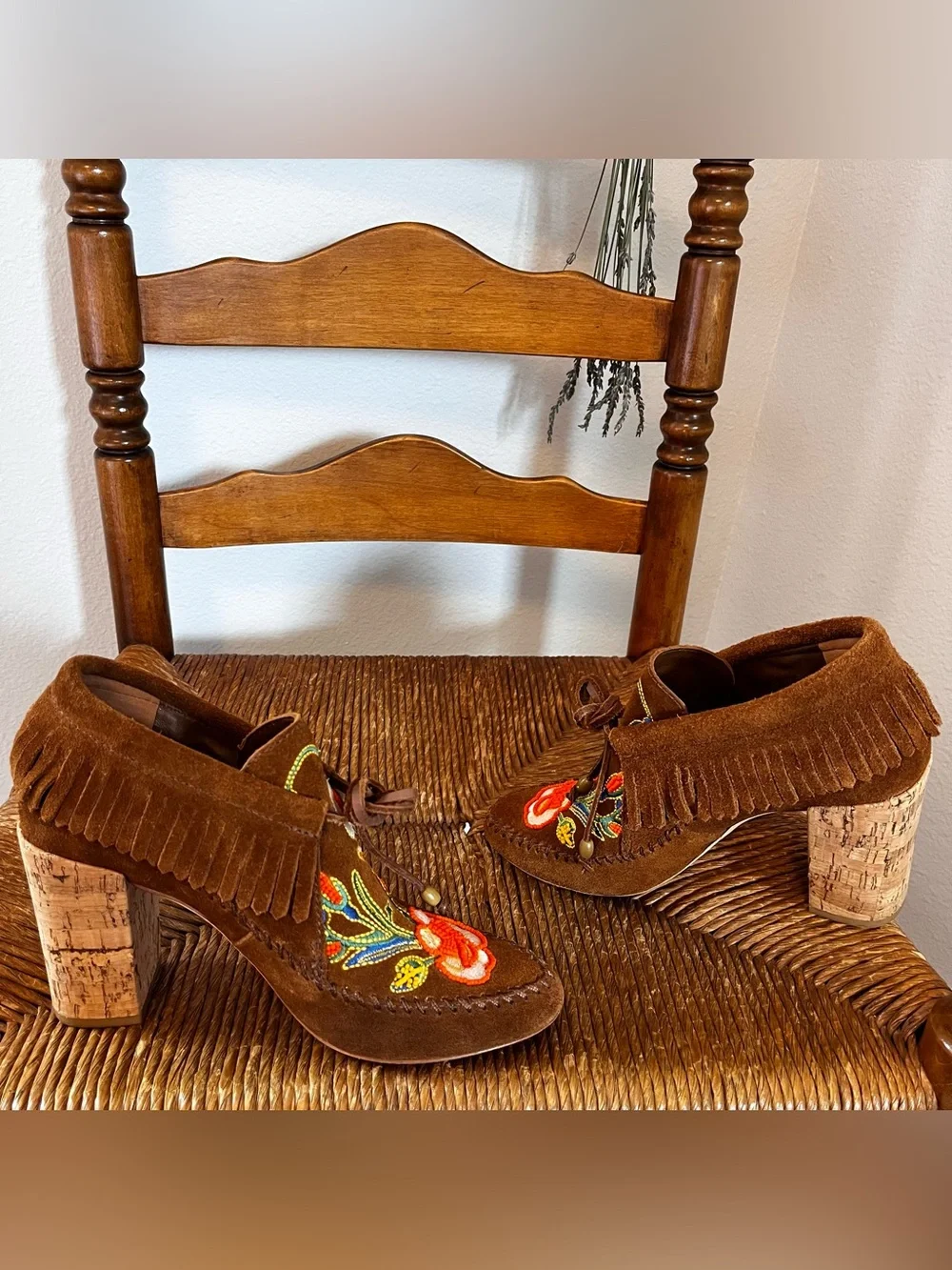 Tory Burch Huntington Suede Beaded Fringe Moccasin Booties
